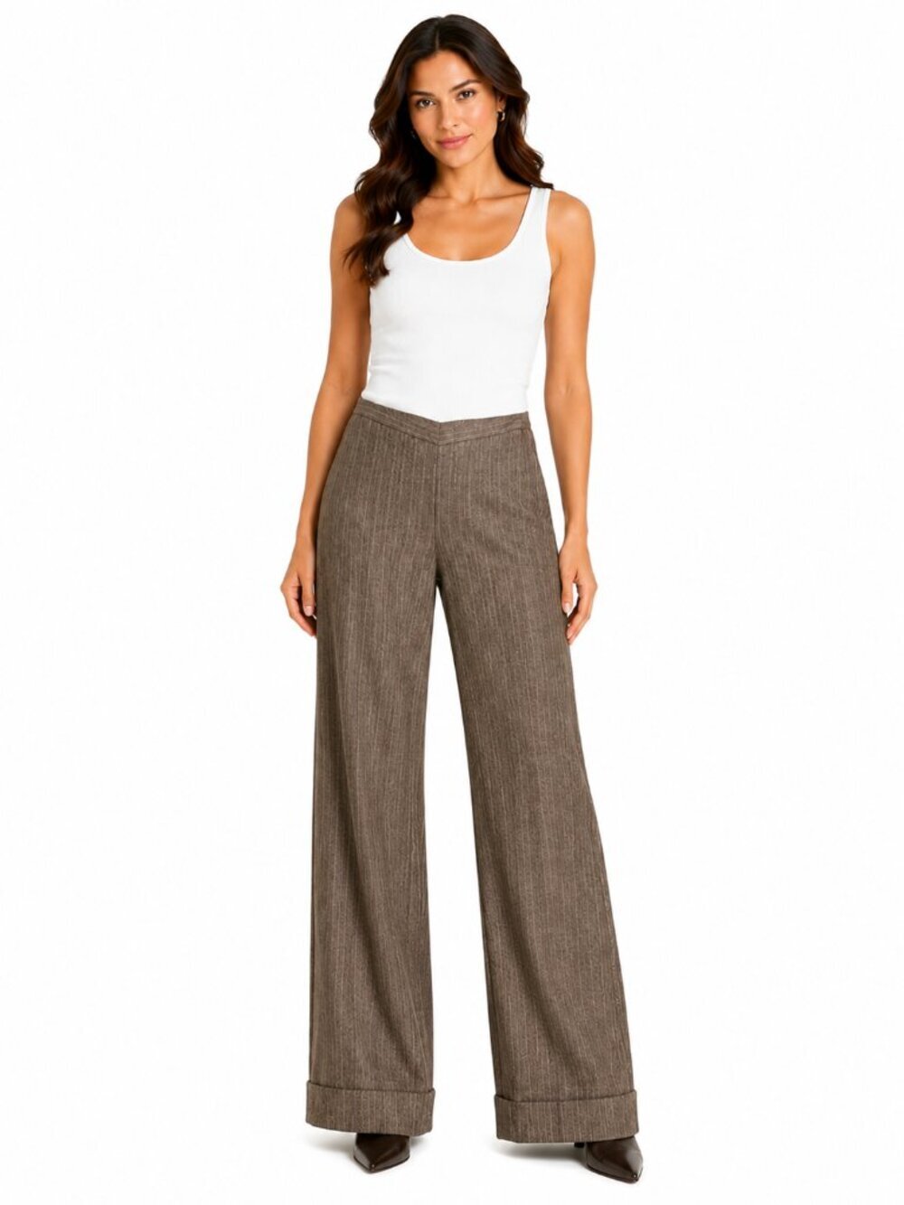 J.CREW Brown Grey 100% Italian Wool Pinstripe Tailored Wide Leg Pants Cuffed 4